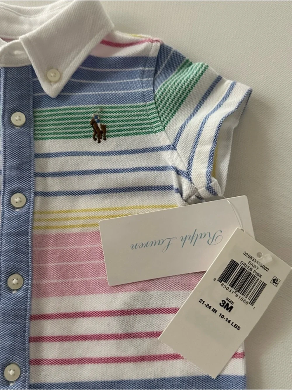 Ralph Lauren 3 Months Baby Boy Polo Stripe Romper Pastel Pink Blue Green Yellow